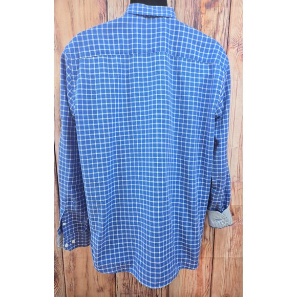Johnston & Murphy Mens Blue Check Jacquard Dress Shirt Large - Picture 2 of 8